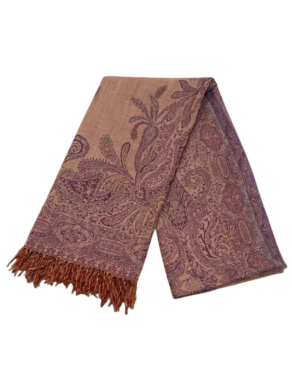 Kashmir royal collection 100% wool Elegant Paisley rust Scarf with fringe